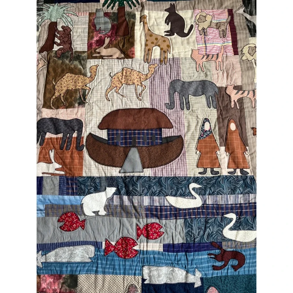 Handmade Noahs Ark Patchwork Applique Quilt Wall Hanging Nursery Decor 62 x 56‎